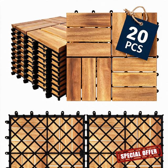 TANGZON Acacia Wood Deck Tiles