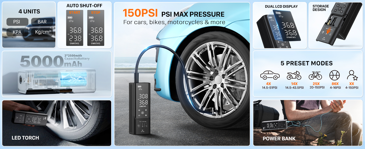 Product photography showing vehicle tire, wheel assembly, and brake system components with technical specification diagrams and multiple detailed views.