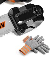 Text reads 'CHAINSAW' on black chainsaw bar and 'CHAIN' on gray chainsaw bar. Two chainsaw guide bars with teeth chains displayed vertically, showing different color options.