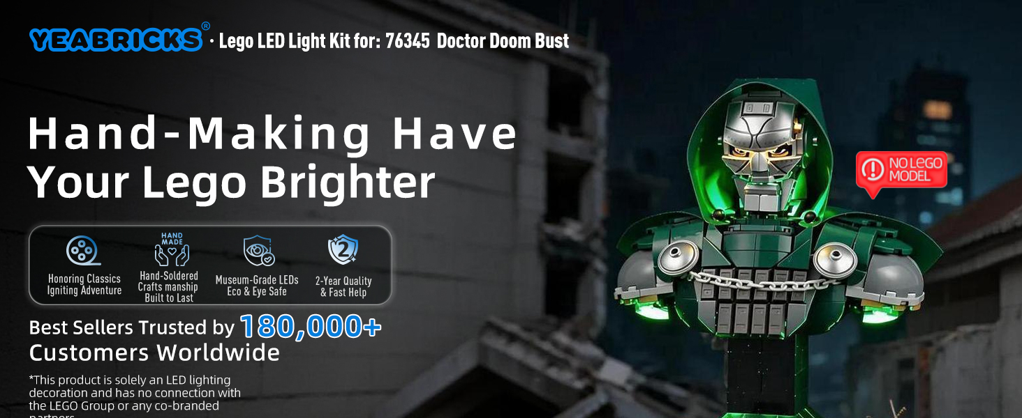 Text reads 'Hand-Making Have Your Lego Brighter' with tagline 'Light building isn't for 1000 years Bricks'. Advertisement featuring green LEGO minifigure with promotional messaging about hand-made LEGO products. Red banner visible with customer satisfaction indicator '1,500,000+ Customers Worldwide'.