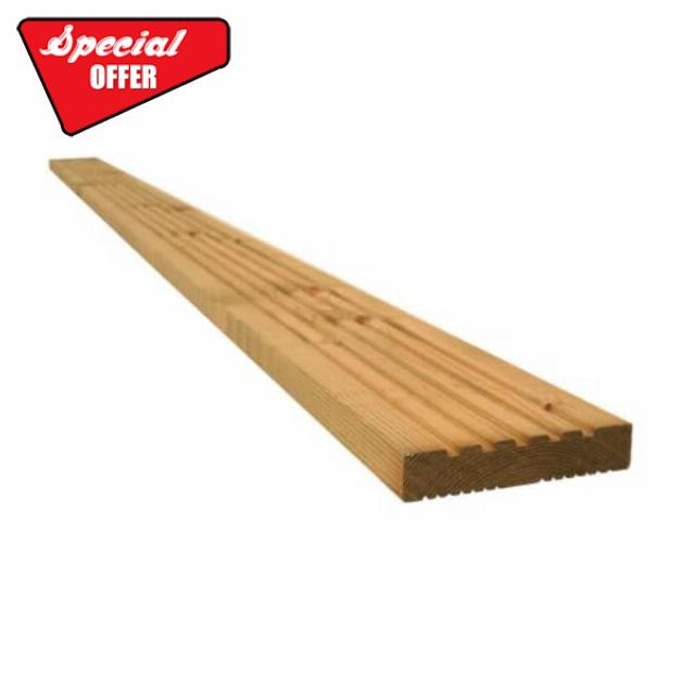 Snowdon Timber Treated Dual Sided Decking Board (T) 24mm (W) 120mm (L) 1.8m - Pack of 2