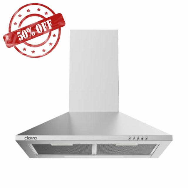 CIARRA 60cm Wall-Mount Cooker Hood 370m³/h Ducting & Recirculation CAS6201A                                                          Energy Class A Recirculating & Ducting Wall Mount Chimney Vent Hood Push Button Control Stainless Steel Low Noise LED Ligh