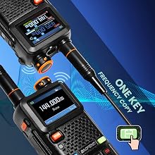 Baofeng handheld radio scanner with colour display that provides all-in-one scanning functions including zone, frequency and CTCSS/DCS scanning. Features multiple