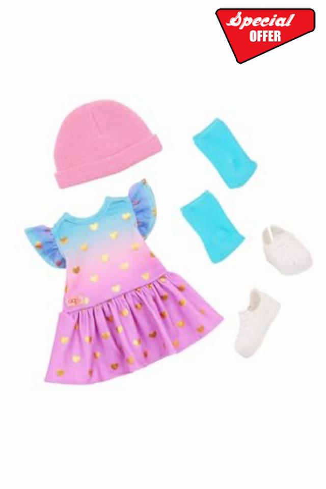 Our Generation 18-inch Doll Heart-Print Dress Outfit - Lovely Hearts - Dolls sold separately