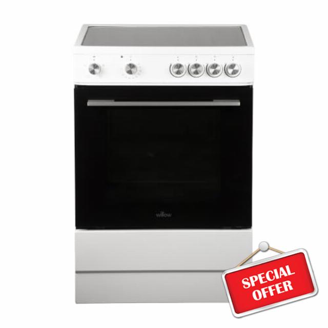 Willow W60CCWHT 68L Freestanding Electric Single Cavity Cooker with 4 Ceramic Hobs