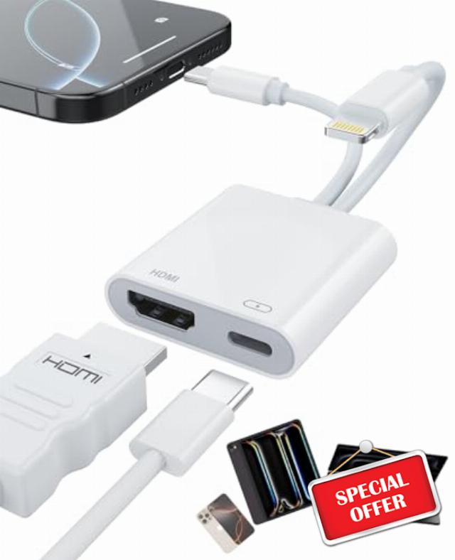 [Apple MFi Certified] Lightning & USB‑C to HDMI Adapter 4K@60Hz for iPhone                                                          2 in1 Digital AV Adapter with 4K@60Hz Output / 100W PD Charging / No Power Required