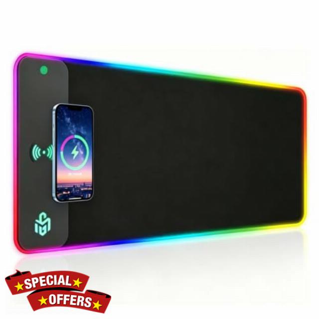 TARKARI Wireless Charging Mouse Pad 15W RGB Gaming Desk Mat 800x300                                                          Qi Fast Charging LED Mouse Mat Non-Slip Waterproof Gaming Mat for Laptop and Keyboard