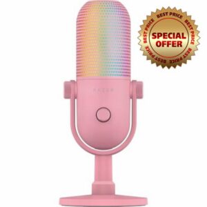 Razer Seiren V3 Chroma 32‑Bit DSP USB-C Microphone for PC — Quartz Pink                                                          AI Audio Processing