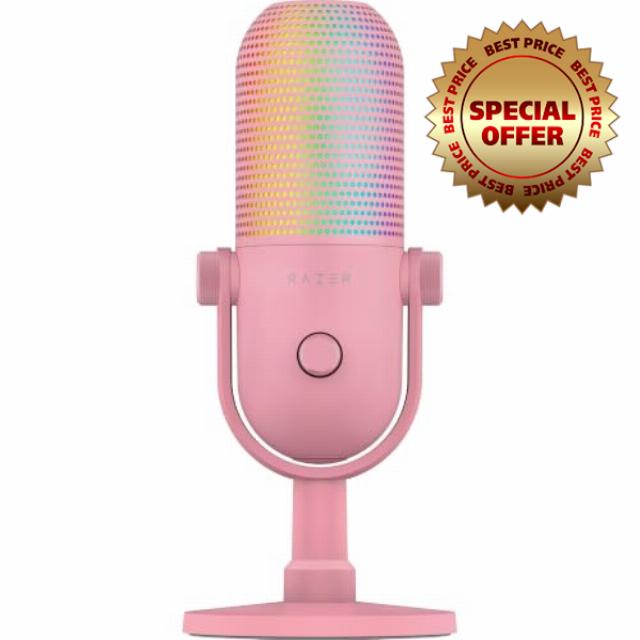 Razer Seiren V3 Chroma 32‑Bit DSP USB-C Microphone for PC — Quartz Pink                                                          AI Audio Processing
