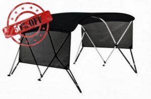 Boat Bimini Top 3 Bow 600D Marine Grade Waterproof UV Protection Sun Shade                                                          Cover for 4-6 Person Fishing Boat Aluminum Frame Foldable Easy Mounting for Pontoon Center Console Bass Boa