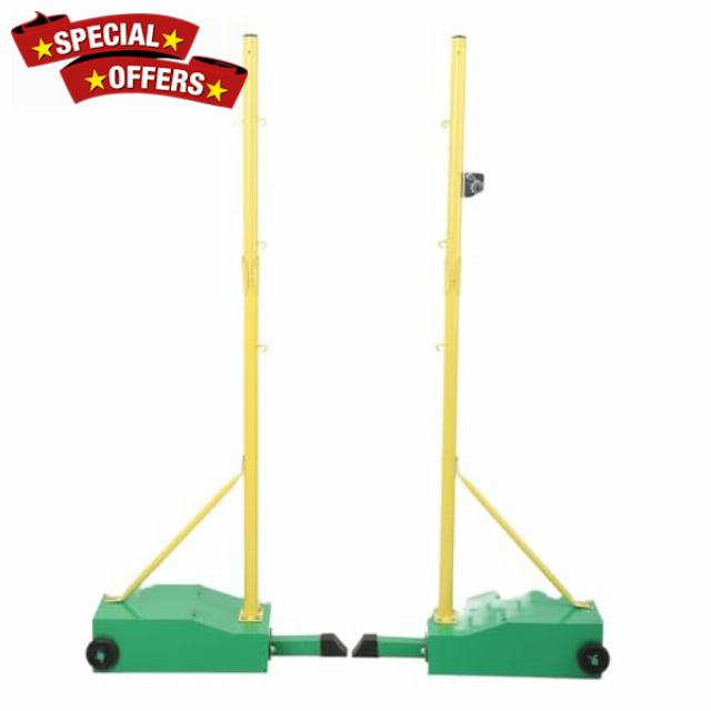 Portable Volleyball & Badminton Poles with Net – Mobile Stand with Wheels                                                          Portable Volleyball/Badminton Poles with Net & Wheel