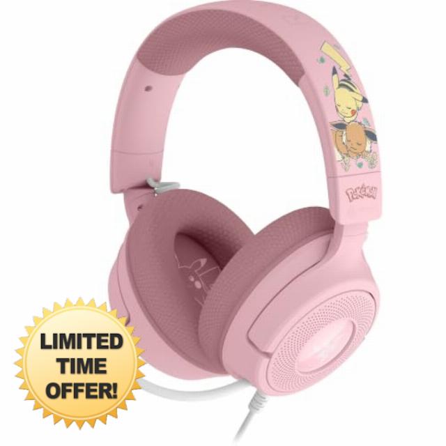 Razer Kraken V4 X Pokémon Pikachu & Eevee - Wired USB Gaming Headset - TriForce 40mm Drivers - Retractable Cardioid Mic - Surround Sound - Chroma RGB