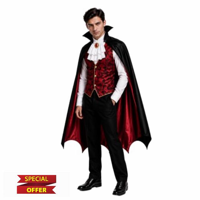Mens Royal Vampire Costume Adults Halloween Fancy Dress                                                          Mens Vampire Halloween Costume Adult Fancy Dress Includes Shirt Vest Cape