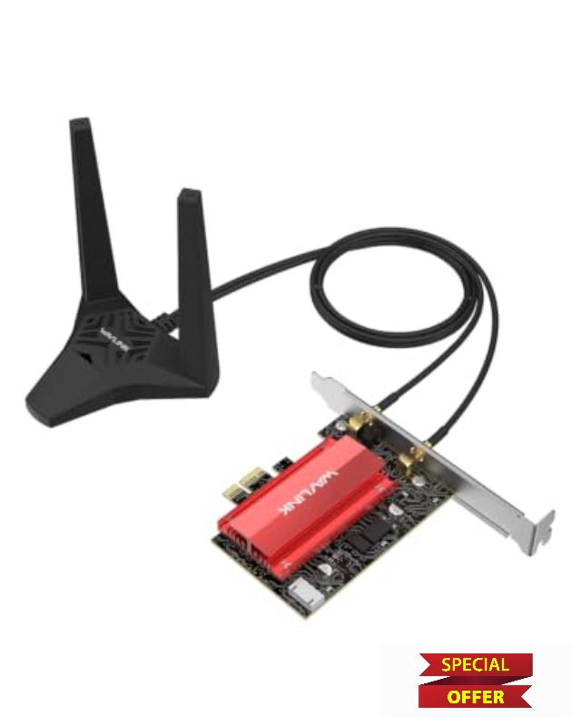 WAVLINK BE6500 WiFi 7 WLAN Card PC with Antenna Extension                                                          Bluetooth 5.4 PCIe Wifi Card