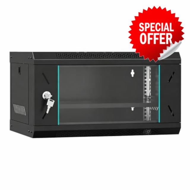 6U Wall Mount Network Cabinet 530x400x300mm Server Rack Enclosure                                                          Wall mount network cabinet with cold rolled steel frame Lockable glass door for organized storage of network equipme