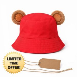 Red Cotton Bear Ear Bucket Hat Costume Set for Adults