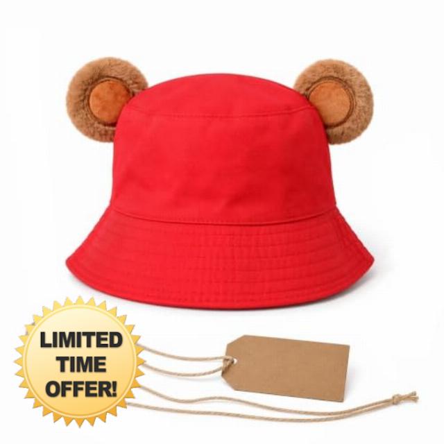 Red Cotton Bear Ear Bucket Hat Costume Set for Adults