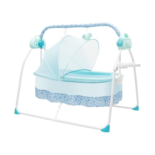 Blue Portable Baby Bassinet Swing with Safety Belt