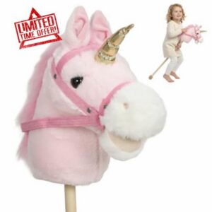 AIYAPLAY Unicorn Hobby Horse with Wood Wheels Stick Horse 95 cm Pink                                                          Plush Hobby Horse Toy