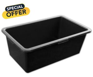 Picraft Pack of 2 x 90L Black Rectangular Plastic Containers Heavy Duty Builders Buckets & Storage Tubs