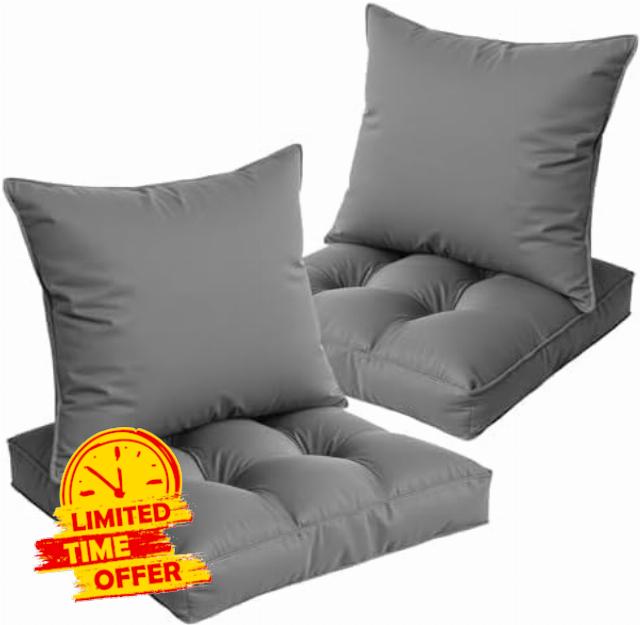 Replacement Cushions for Outdoor Furniture Set of 2 (Gray)                                                          Sofa Cushions Waterproof