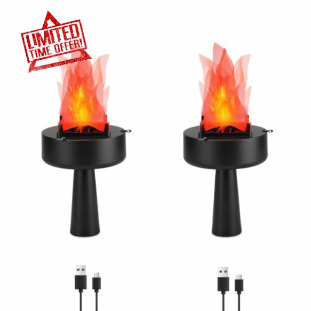 Lancoon 2 Pack Flame Light Handheld Fake Campfire Torch for Party Decor           [Energy Class A]                                                  Handheld Flame Light