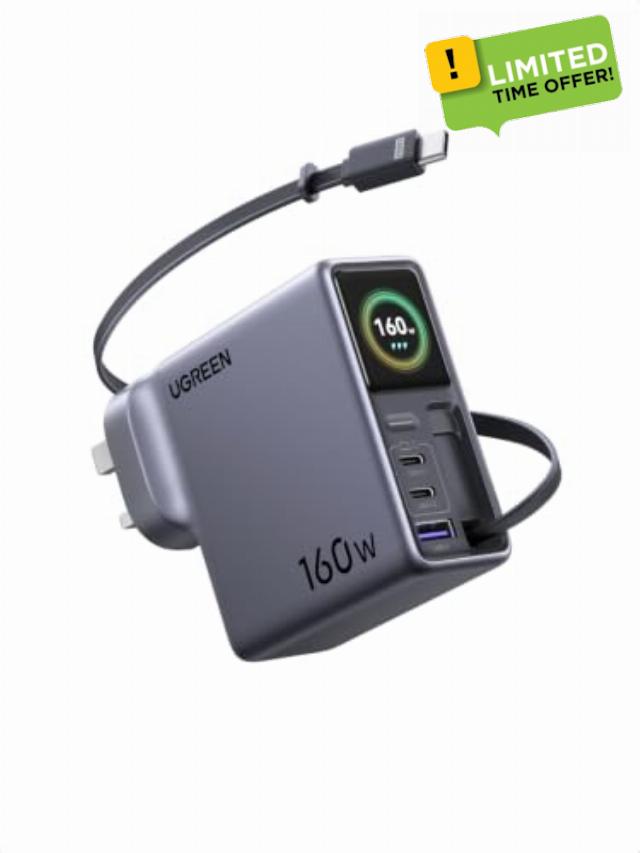 UGREEN Nexode Pro 160W USB C Charger with Retractable Cable