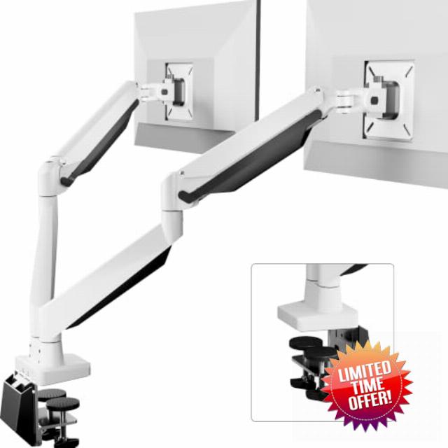 FlexiSpot Dual Monitor Arm Desk Clamp Stand for 17-32″ Screen VESA 75/100mm                                                          Ergonomic Adjustable Desk Mount for Curved Flat Screens with Tilt Swivel Rotate - Increased Load Capacity from 2-9kg