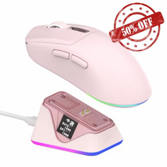 EPOMAKER NEX Lite Wireless Gaming Mouse w/Screen & RGB Charging Dock(Pink)                                                          65g Right-Hand Gaming Mice