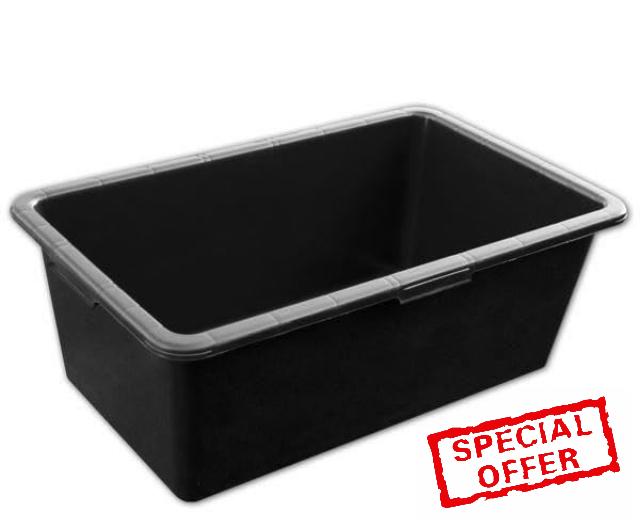 Picraft Pack of 3 x 90L Black Rectangular Plastic Containers Heavy Duty Builders Buckets & Storage Tubs