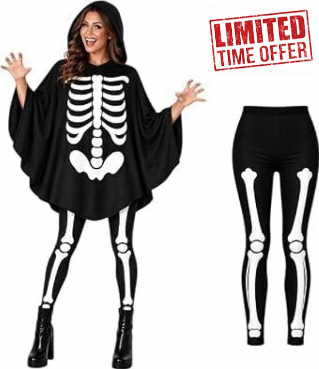 Halloween Ghost Costume for Women White Ghost Poncho with Leggings                                                          Spooky Fancy Dress Outfit Ghost Costume with White Hooded Cape for Halloween