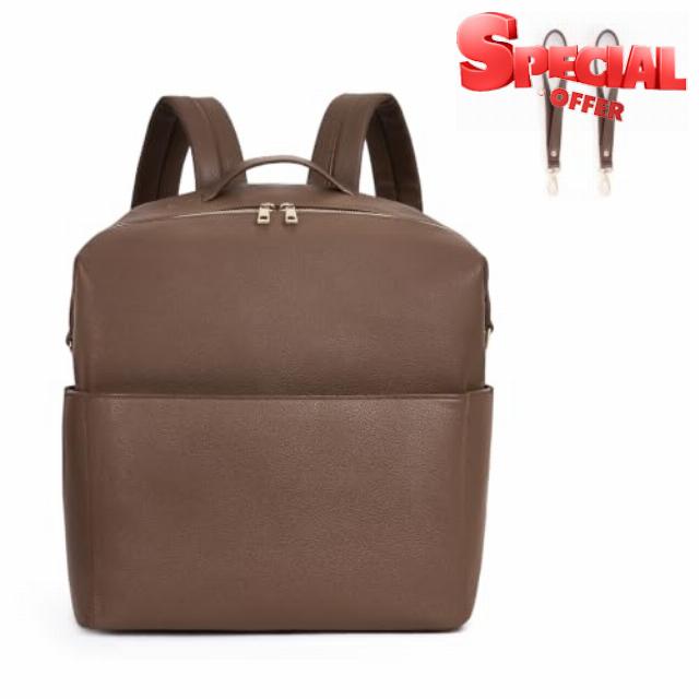 HiTotes Diaper Bag Backpack Vegan Leather Baby Changing Bag Backpack                                                          Diaper Backpack Travel Bag with Stroller Hooks and Back Luggage Sleeve