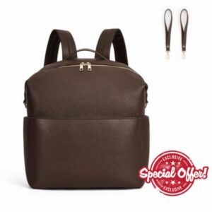 HiTotes Diaper Bag Backpack Vegan Leather Baby Changing Bag Backpack                                                          Diaper Backpack Travel Bag with Stroller Hooks and Back Luggage Sleeve