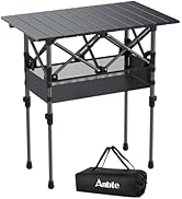 Anbte Camping Table Foldable, 2 Adjustable Height 34.2&rdquo;, Large Roll Up Camping Table Support 264l...