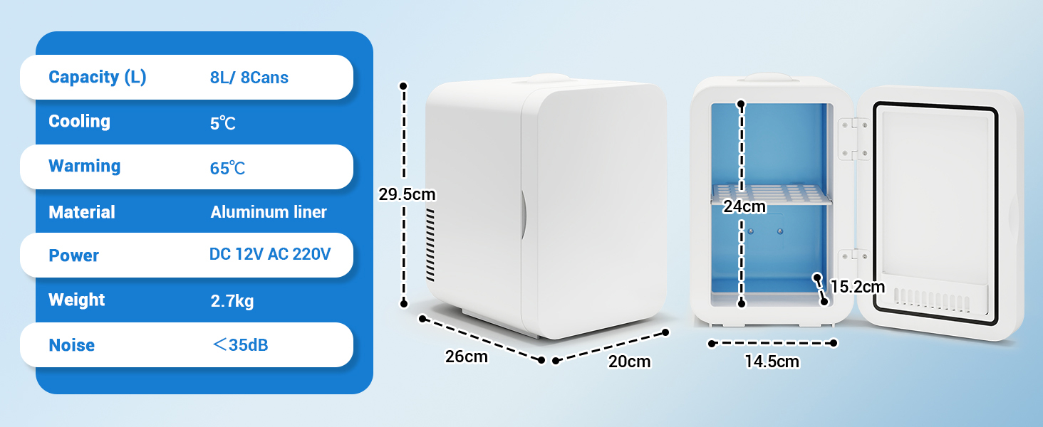 Text reads 'Capacity 45L 60L 90L 120L', 'Size Small Medium Large Extra Large', 'Material Galvanized Steel', 'Weight 2.5kg 3.2kg 4.8kg 6.5kg', 'Color Silver Blue White'. Product specifications chart with three white cabinet/container units shown.