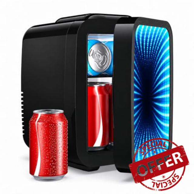 BEICHEN 4L Portable Mini Fridge Cooler Warmer Black Holds 6 Cans                                                          Ultra quiet design equipped with 7 light modes