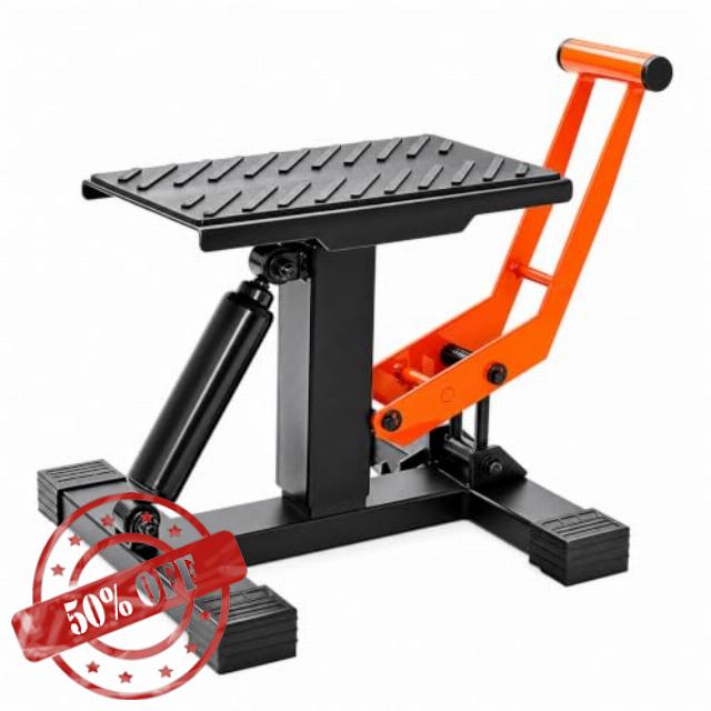 Motorcycle Jack Lift Stand Motorbike Lift Adjustable Lifting Stand Table                                                          Motocross Pit Bike Repair Maintenance with Adjustable Height (10-18″)