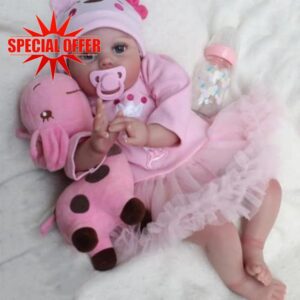 22 inch Reborn Baby Doll Girl Handmade Reborn Baby Dolls 50 Cm Silicone Vinyl Pink Outfit Suitable For Kids Aged 3 And Up Reborn Doll eyes Open Boys & Girls Toy Gift with Accessories