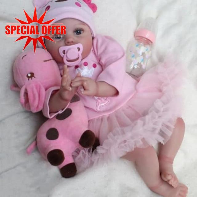 22 inch Reborn Baby Doll Girl Handmade Reborn Baby Dolls 50 Cm Silicone Vinyl Pink Outfit Suitable For Kids Aged 3 And Up Reborn Doll eyes Open Boys & Girls Toy Gift with Accessories