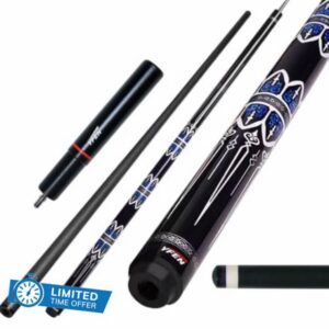 YFEN Carbon Fibre Pool Cue MF1 Pro Taper Low Distracting Shaft Premium Canadian Maple Handle 12.5mm Tip 3/8×8 Connection with Tournament and League Extensio