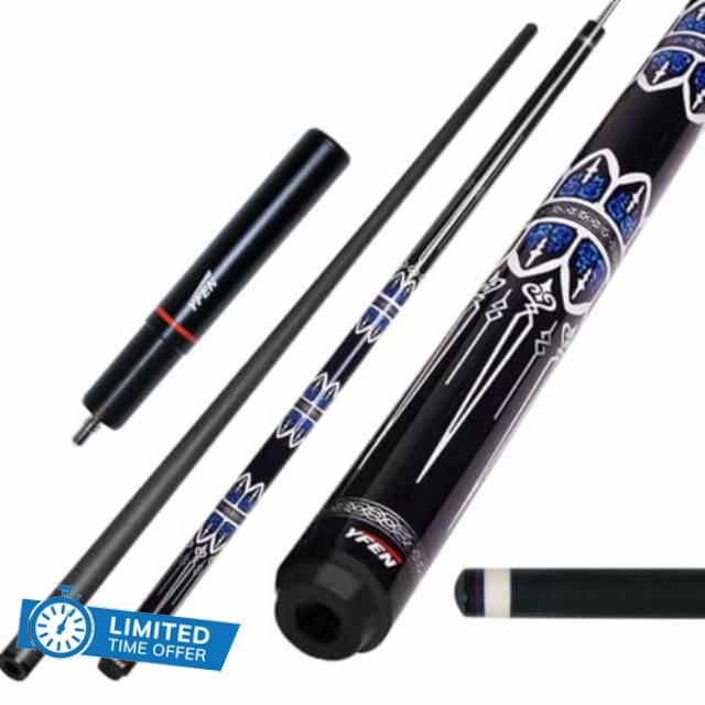 YFEN Carbon Fibre Pool Cue MF1 Pro Taper Low Distracting Shaft Premium Canadian Maple Handle 12.5mm Tip 3/8×8 Connection with Tournament and League Extensio
