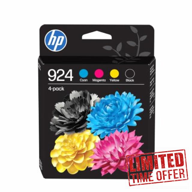HP 924 Black/Cyan/Magenta/Yellow Original Ink Cartridges 4-Pack                                                          Compatible with HP OfficeJet Pro 8120