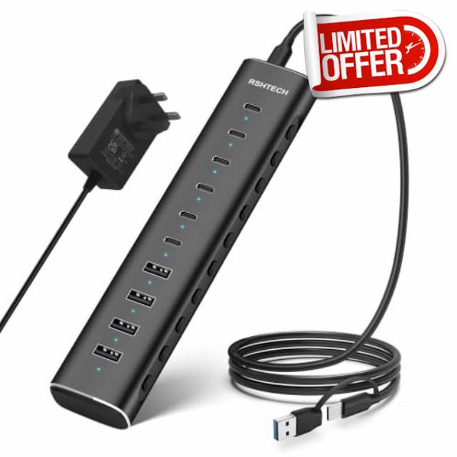 RSHTECH 60W Powered USB Hub
