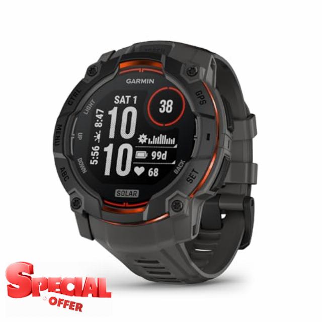 Garmin Instinct 3 GPS Smartwatch 50mm - Black/Charcoal (Renewed)                                                          Solar charging