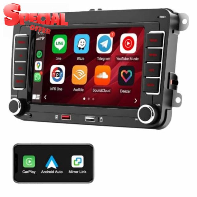 7 Inch Car Stereo for VW Golf 5 6 Passat B6 Polo Tiguan Touran Skoda Seat Caddy - Bluetooth Car Radio with Wireless Apple CarPlay Android Auto