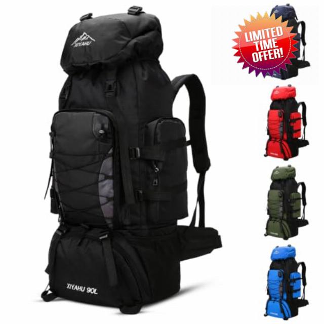 90L Water-Resistant Oxford Fabric Hiking Backpack