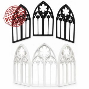 LUOZZY 6pcs Miniature Gothic Window Frames 1/12 Scale Dollhouse                                                          Black White European Arch Church Style Micro Landscape Diy Fairy Garden Halloween Decor Model Building Supply
