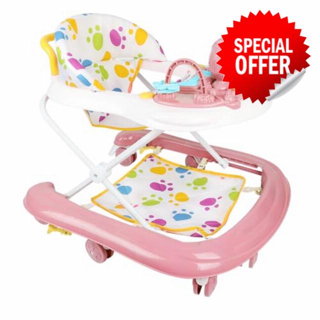 Sit to Stand Baby Walker Foldable 5 Height Adjustable 62x68cm Pink                                                          2-in-1 Sit To Stand Walker