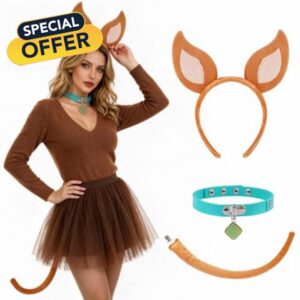 Adult Dog Costume Accessories 3 Pcs Set Ears Headband Tail Collar Brown                                                          Brown Dog Ears Headband