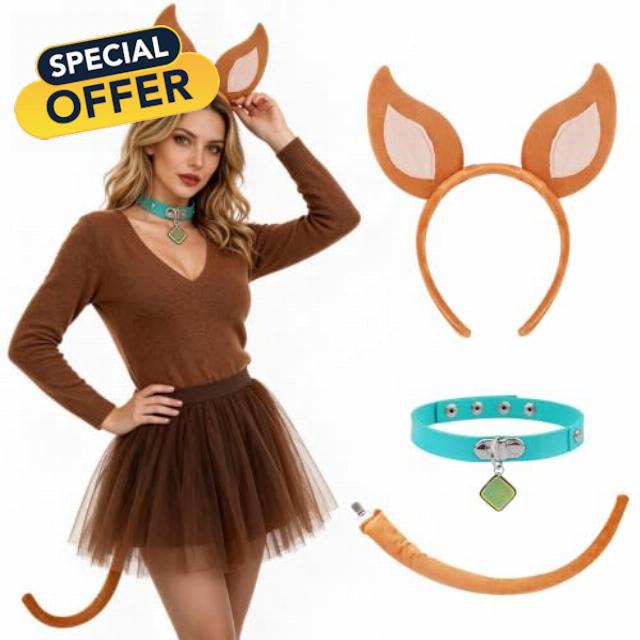Adult Dog Costume Accessories 3 Pcs Set Ears Headband Tail Collar Brown                                                          Brown Dog Ears Headband